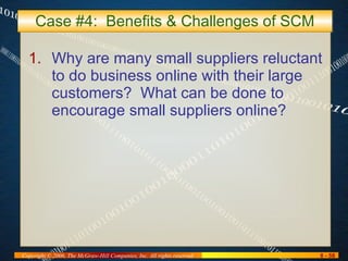 Case #4:  Benefits & Challenges of SCM Why are many small suppliers reluctant to do business online with their large customers?  What can be done to encourage small suppliers online? 