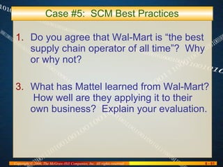 Case #5:  SCM Best Practices Do you agree that Wal-Mart is “the best supply chain operator of all time”?  Why or why not? What has Mattel learned from Wal-Mart?  How well are they applying it to their own business?  Explain your evaluation. 