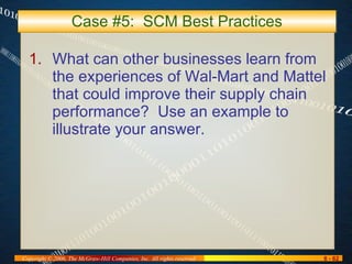 Case #5:  SCM Best Practices What can other businesses learn from the experiences of Wal-Mart and Mattel that could improve their supply chain performance?  Use an example to illustrate your answer. 