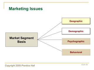 Marketing Issues Market Segment Basis Psychographic Behavioral Geographic Demographic 