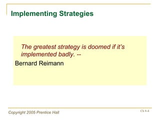 The greatest strategy is doomed if it’s implemented badly. -- Bernard Reimann Implementing Strategies 