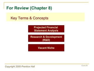 Key Terms & Concepts For Review (Chapter 8) Projected Financial  Statement Analysis Research & Development (R&D) Vacant Niche 