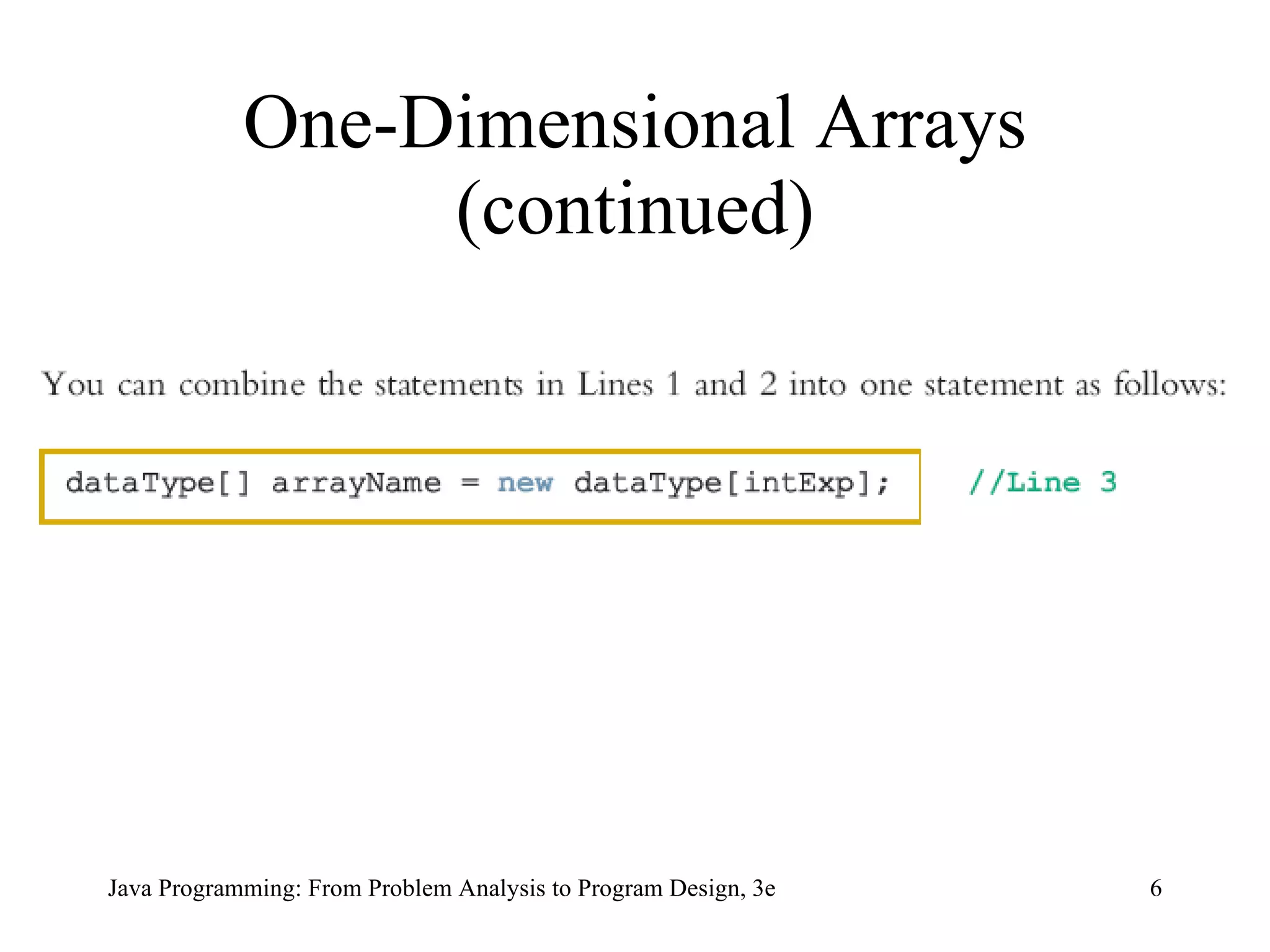 One-Dimensional Arrays (continued) 