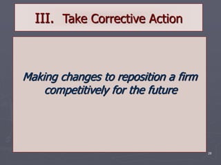 28
III. Take Corrective Action
Making changes to reposition a firm
competitively for the future
 