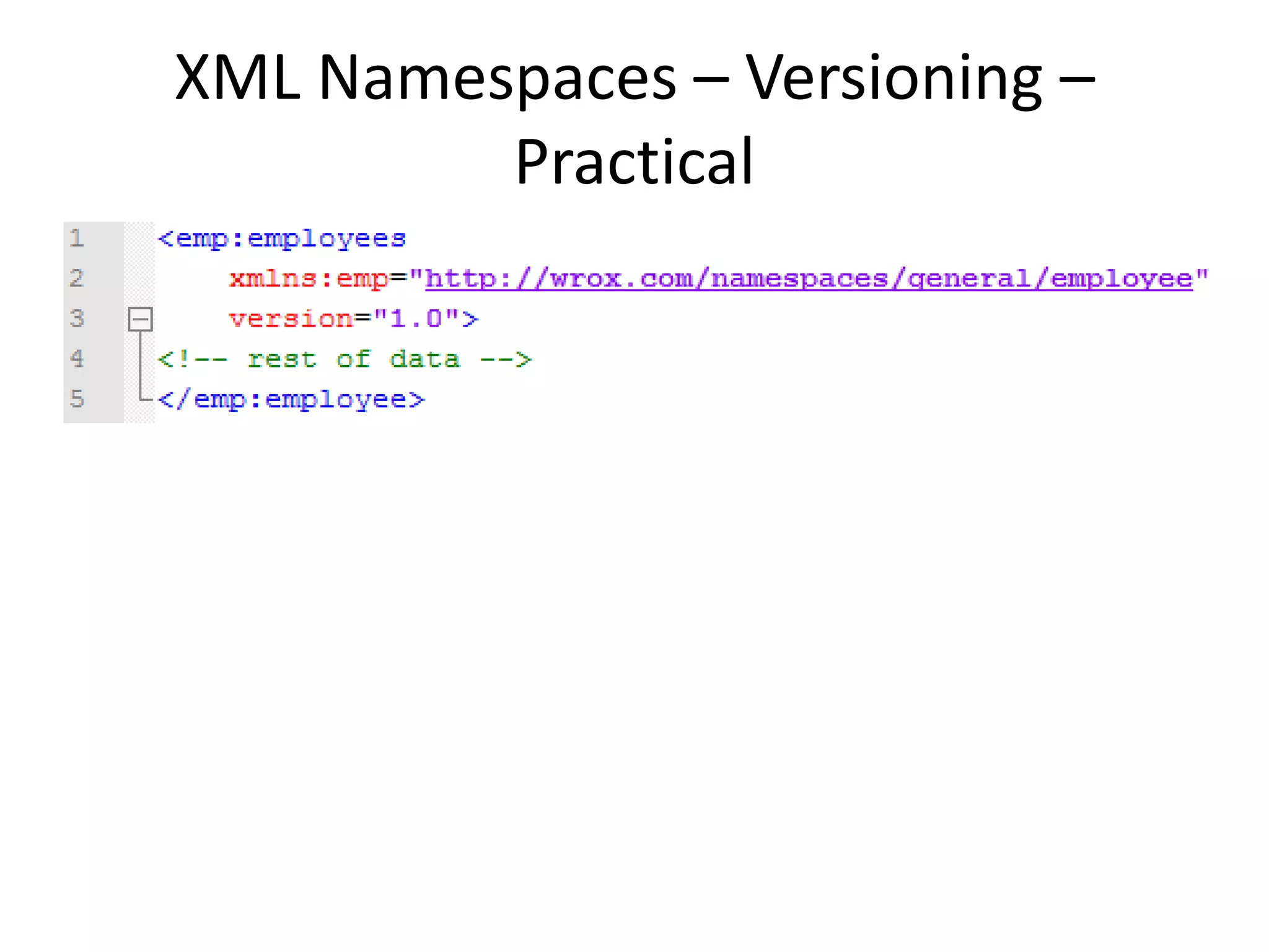 XML Namespaces – Versioning –
Practical
 