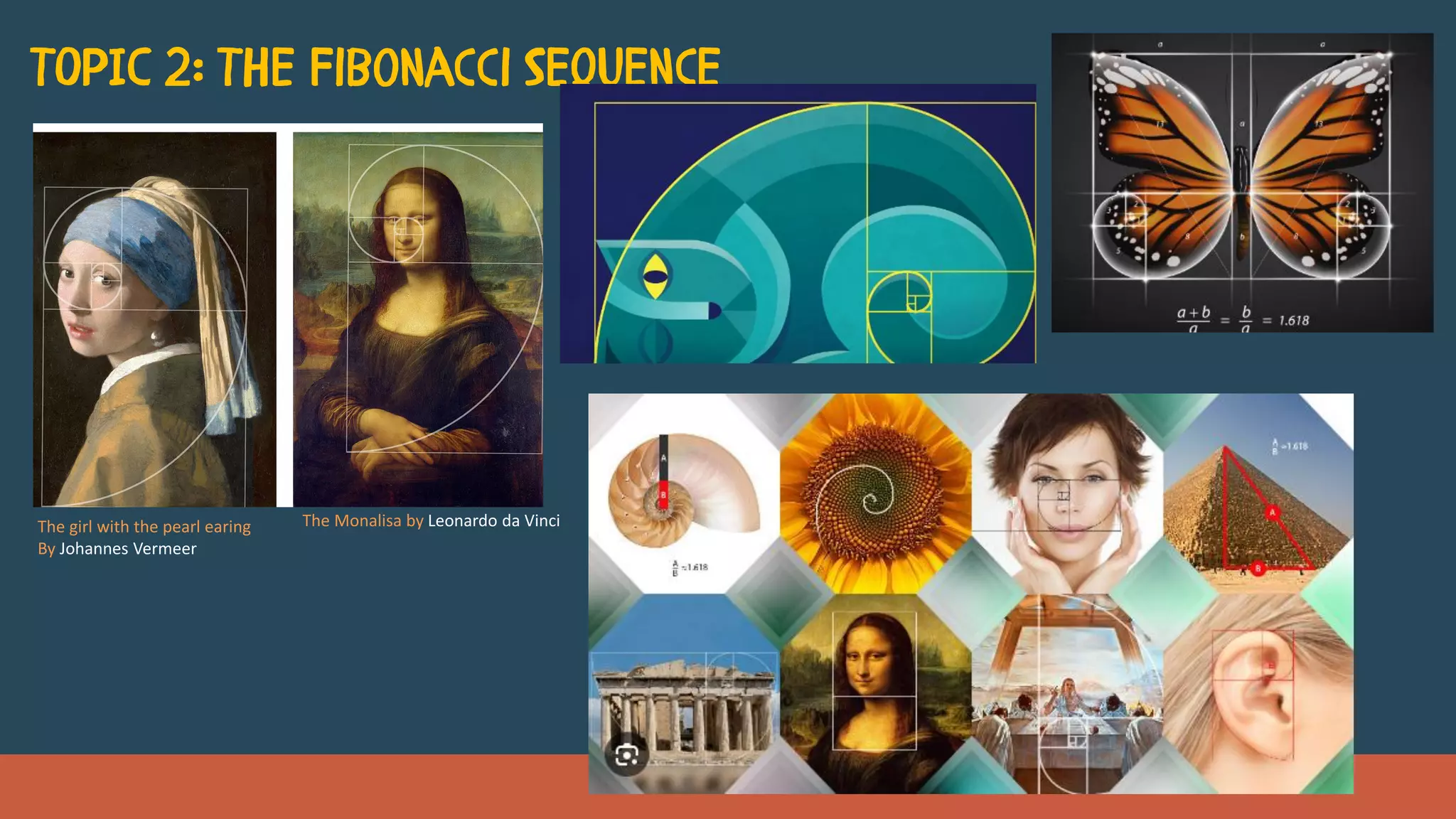 The girl with the pearl earing
By Johannes Vermeer
The Monalisa by Leonardo da Vinci
 