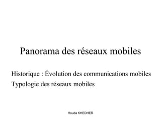 Houda KHEDHER
Panorama des réseaux mobiles
Historique : Évolution des communications mobiles
Typologie des réseaux mobiles
 