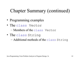 Chapter Summary (continued) Programming examples The  class  Vector Members of the  class  Vector The  class   String Additional methods of the  class   String 