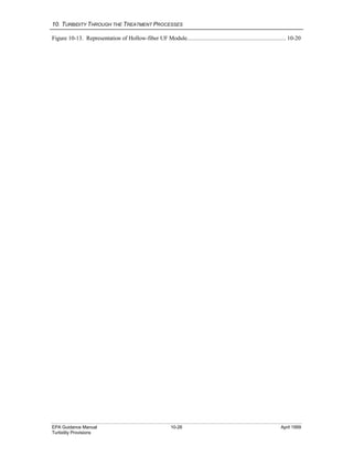 10. TURBIDITY THROUGH THE TREATMENT PROCESSES
EPA Guidance Manual 10-26 April 1999
Turbidity Provisions
Figure 10-13. Representation of Hollow-fiber UF Module................................................................. 10-20
 