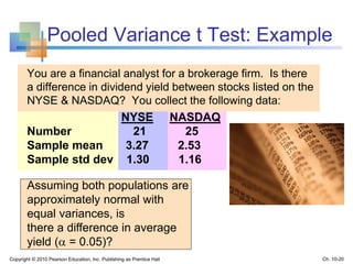 Pooled Variance Normally Distributed Chap10 hypothesis testing ; additional topics | PPTX
