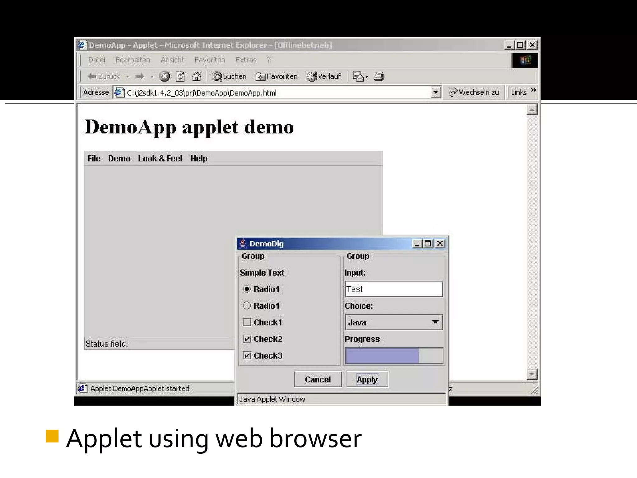  Applet using web browser
 