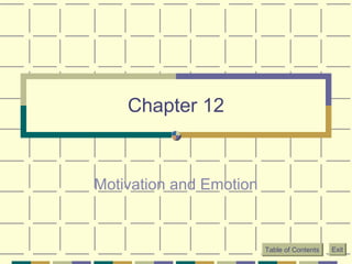 Chapter 12

Motivation and Emotion

Table of Contents

Exit

 