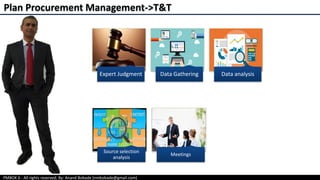 PMBOK 6 - All rights reserved; By: Anand Bobade (nmbobade@gmail.com)
Plan Procurement Management->T&T
Expert Judgment Data Gathering Data analysis
Source selection
analysis
Meetings
 