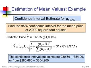 Statistics for Managers Using Microsoft Excel, 4e © 2004 Prentice-Hall, Inc. Chap 12-47
Estimation of Mean Values: Example...