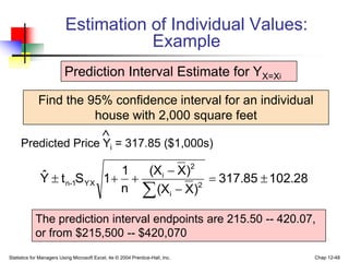 Statistics for Managers Using Microsoft Excel, 4e © 2004 Prentice-Hall, Inc. Chap 12-48
Estimation of Individual Values:
E...