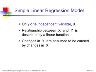 Statistics for Managers Using Microsoft Excel, 4e © 2004 Prentice-Hall, Inc. Chap 12-6
Simple Linear Regression Model
 On...
