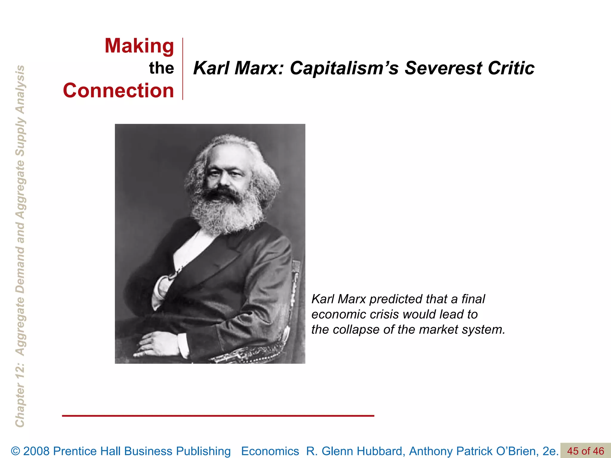 Karl Marx: Capitalism’s Severest Critic Karl Marx predicted that a final economic crisis would lead to  the collapse of the market system. Making the Connection 
