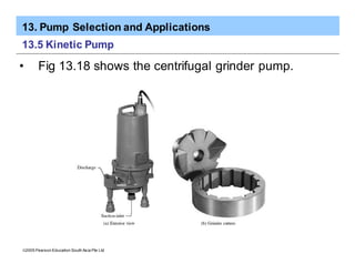 13. Pump Selection and Applications
ã2005 Pearson Education South Asia Pte Ltd
13.5 Kinetic Pump
• Fig 13.18 shows the centrifugal grinder pump.
 