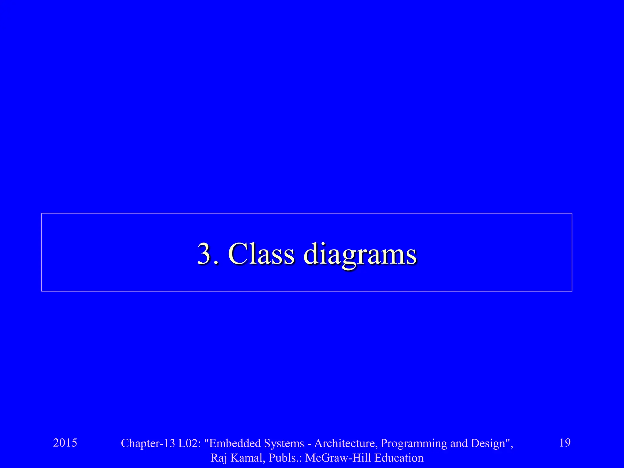 2015 Chapter-13 L02: "Embedded Systems - Architecture, Programming and Design",
Raj Kamal, Publs.: McGraw-Hill Education
19
3. Class diagrams
 