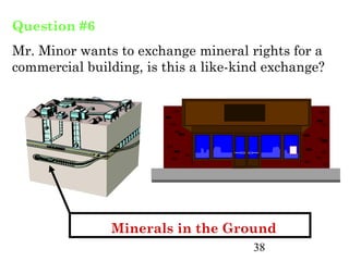 Question #6
Mr. Minor wants to exchange mineral rights for a
commercial building, is this a like-kind exchange?




               Minerals in the Ground
                                      38
 