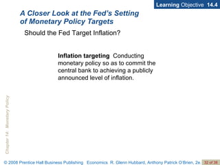 A Closer Look at the Fed’s Setting of Monetary Policy Targets Learning  Objective  14.4 Should the Fed Target Inflation? Inflation targeting   Conducting monetary policy so as to commit the central bank to achieving a publicly announced level of inflation. 