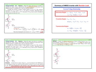 12
Example 16.4 P1014
See next slide vGS=0
Summary of NMOS inverter with Resister Load
Current-Voltage Relationship
Nonsaturation Region
Saturation Region
Transition Region
Example 16.4 P1014 Design 16.5 P1018
 
