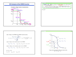 25
NMOS: nonsaturation
PMOS: off
NMOS: nonsaturation
PMOS: saturation
NMOS: saturation
PMOS: saturation
NMOS: saturation
PMOS: nonsaturation
NMOS: off
PMOS: nonsaturation
Example 16.9 p1041
vIt vOPt vONt
For VDD=5V
Example 16.9 p1041
vIt
vOPt
vONt
vOPt
vONt
vIt
VDD=5V
VDD=10V
 