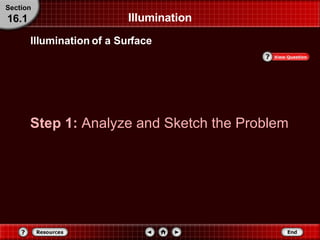 Illumination Step 1:  Analyze and Sketch the Problem Section 16.1 Illumination of a Surface 