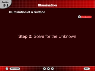 Illumination Step 2:  Solve for the Unknown Section 16.1 Illumination of a Surface 