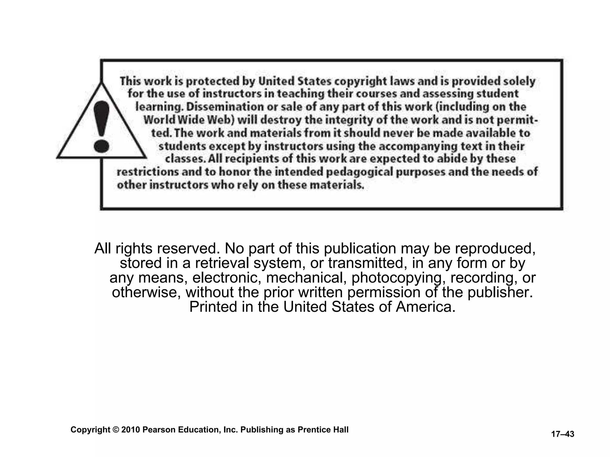All rights reserved. No part of this publication may be reproduced, stored in a retrieval system, or transmitted, in any form or by any means, electronic, mechanical, photocopying, recording, or otherwise, without the prior written permission of the publisher. Printed in the United States of America. 