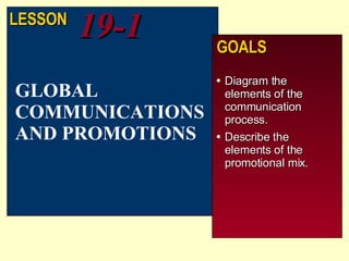 [object Object],[object Object],GLOBAL COMMUNICATIONS AND PROMOTIONS LESSON 19-1 GOALS 