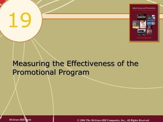 19
  Measuring the Effectiveness of the
  Promotional Program




McGraw-Hill/Irwin   © 2004 The McGraw-Hill Companies, Inc., All Rights Reserved.
 