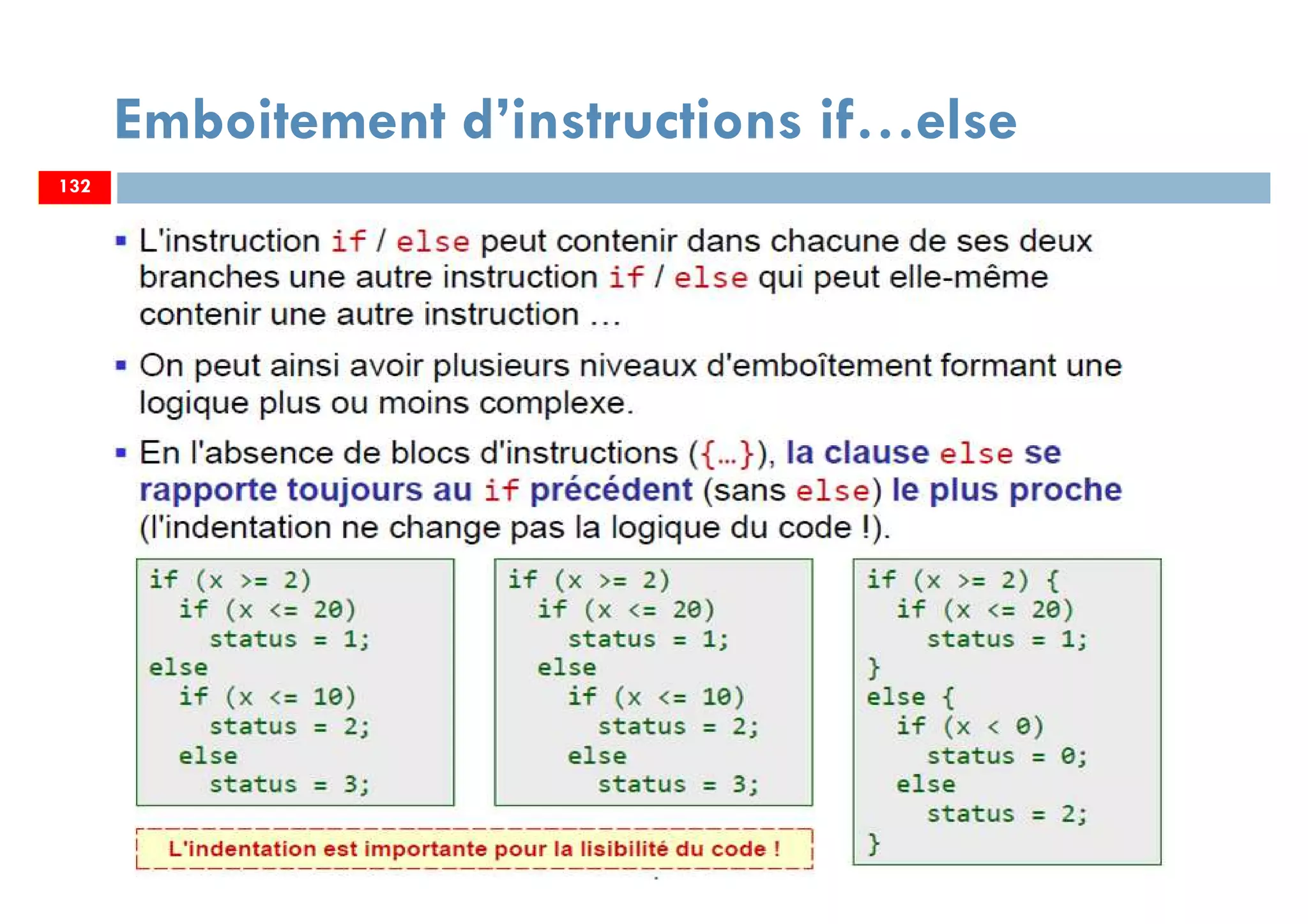 132
Emboitement d’instructions if…else
132
 