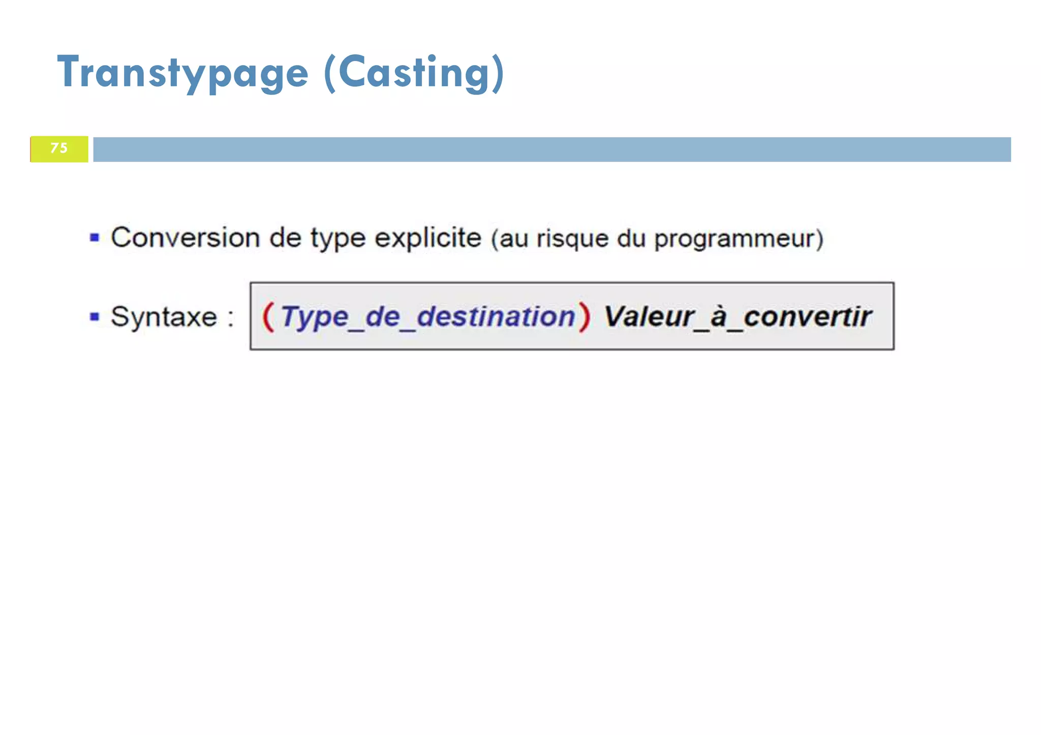 75
Transtypage (Casting)
75
 