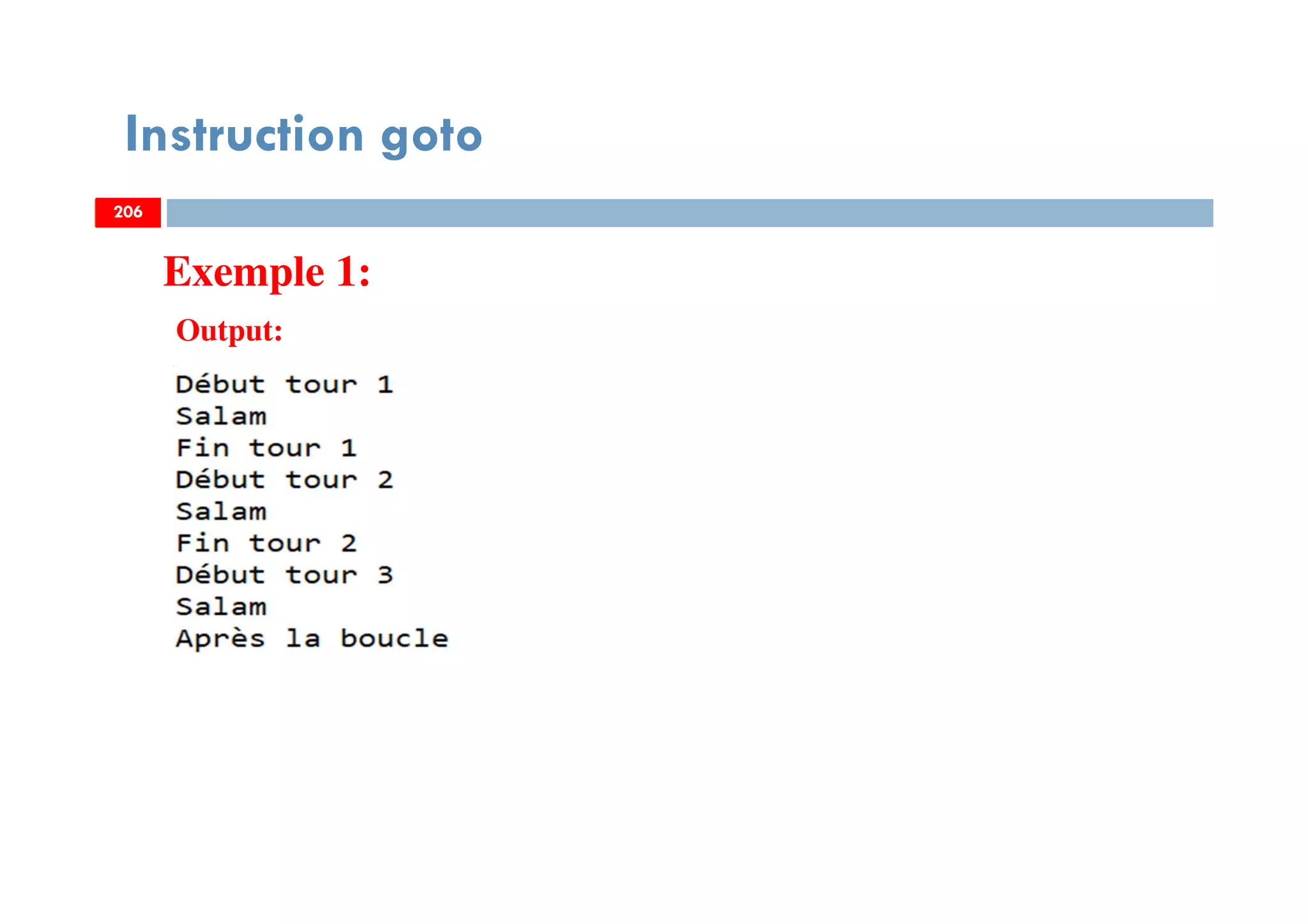 206
Instruction goto
206
Output:
Exemple 1:
206
 