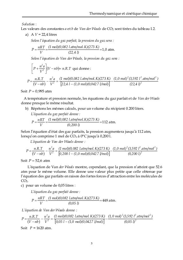 Exercices Corriges Chap1 Lois Des Gaz Parfaits Et Reels