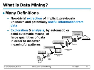 © Tan,Steinbach, Kumar Introduction to Data Mining 4/18/2004 ‹#›
What is Data Mining?
 Many Definitions
– Non-trivial ext...