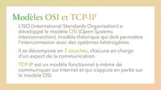 Modèles OSI et TCP-IP
▪
OSI
▪ 7 couches
▪ TCP-IP
 