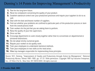 Deming’s 14 Points for Improving Management’s Productivity
© Prentice Hall, 2002 19-7
 