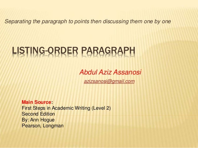 chap2 1 listing order paragraph order listing