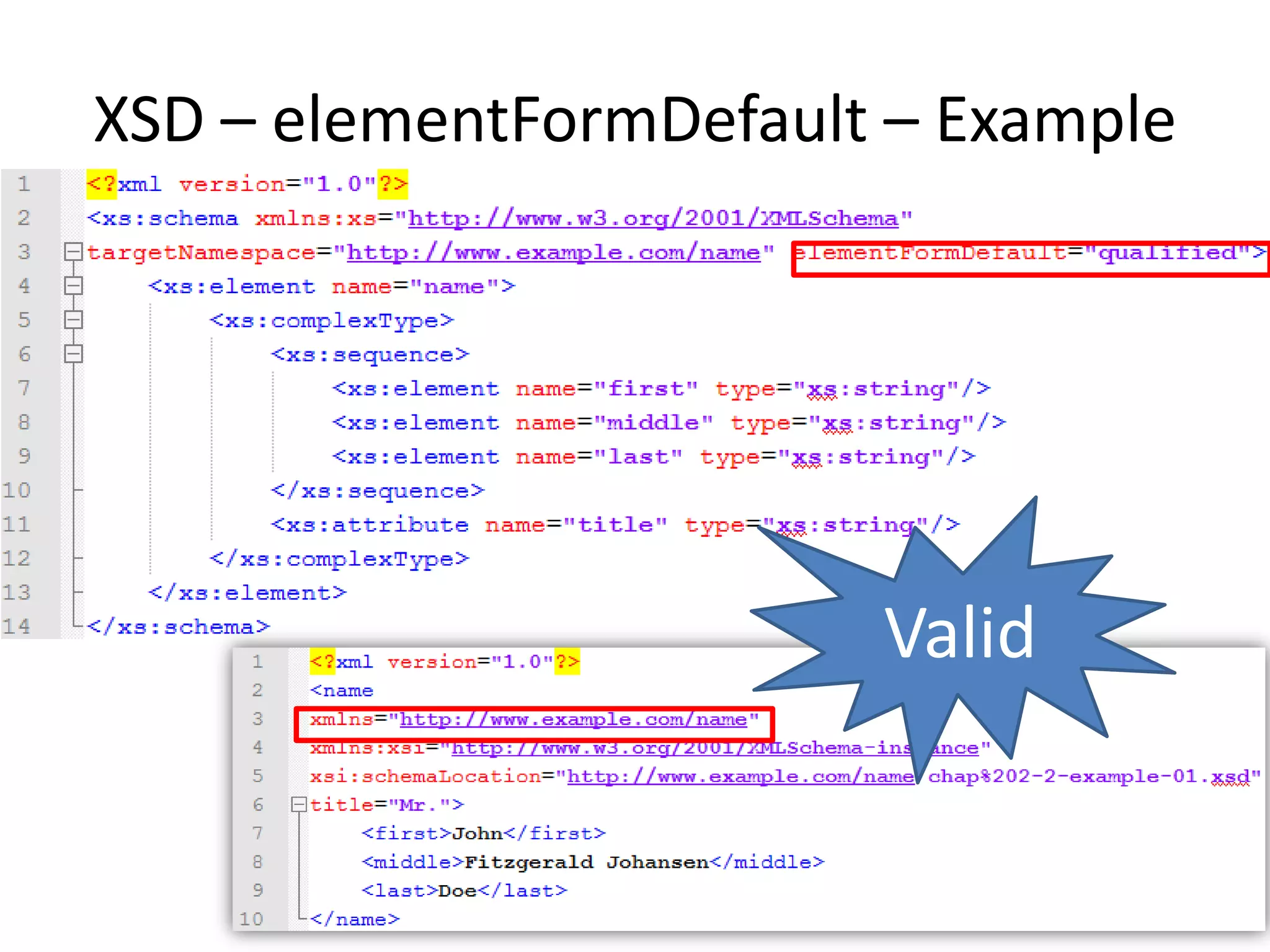 XSD – elementFormDefault – Example Valid 