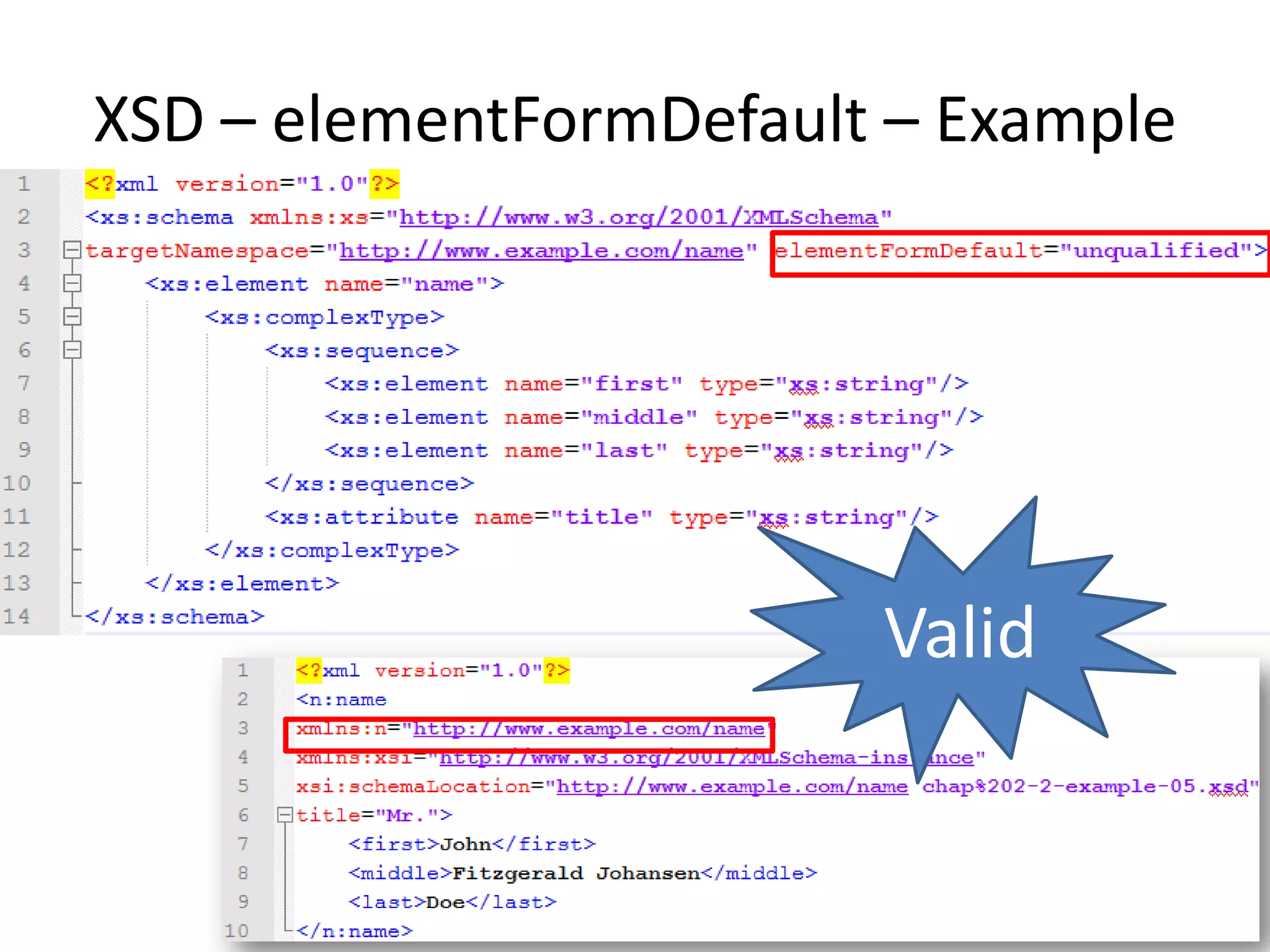 XSD – elementFormDefault – Example Valid 