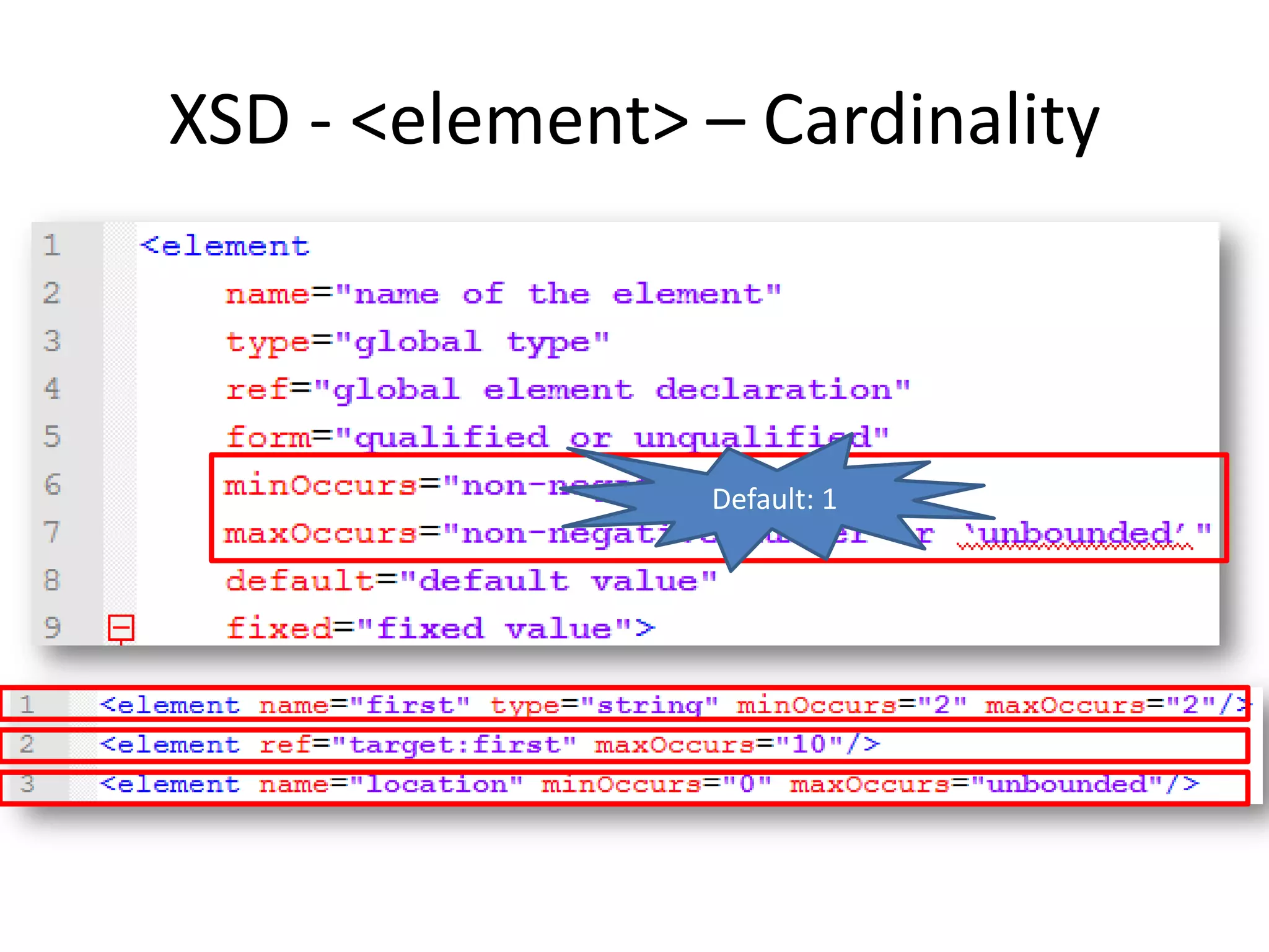 XSD - <element> – Cardinality Default: 1 