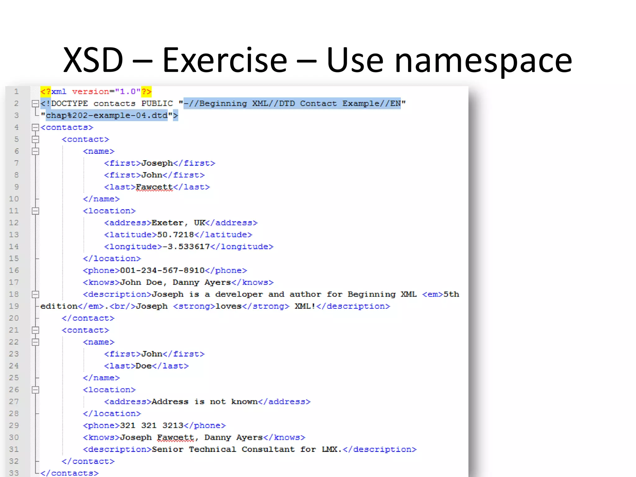 XSD – Exercise – Use namespace 