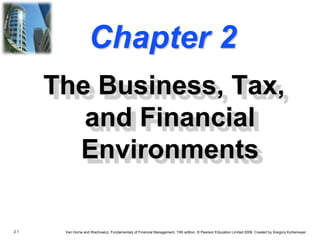 2.1 Van Horne and Wachowicz, Fundamentals of Financial Management, 13th edition. © Pearson Education Limited 2009. Created by Gregory Kuhlemeyer.
Chapter 2
The Business, Tax,
and Financial
Environments
 