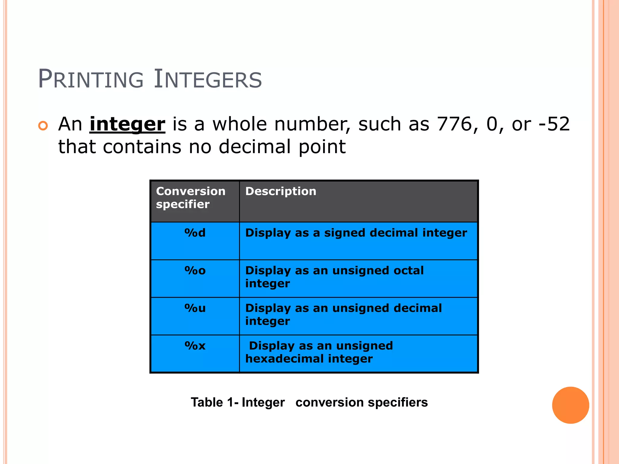 40Output formattingformatString format%<space>cchar huruf = ‘A’;printf(“%c”,huruf);printf(“%2c”,huruf);printf(“%-5c”,huruf);A_AA_ _ _ _exampleoutputHazalila Kamaludin, Faculty of Information Technology and Multimedia, 2008/2009