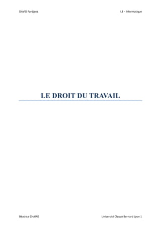 DAVID Fardjana                                L3 – Informatique




                  LE DROIT DU TRAVAIL




Béatrice CHAINE                 Université Claude Bernard Lyon 1
 