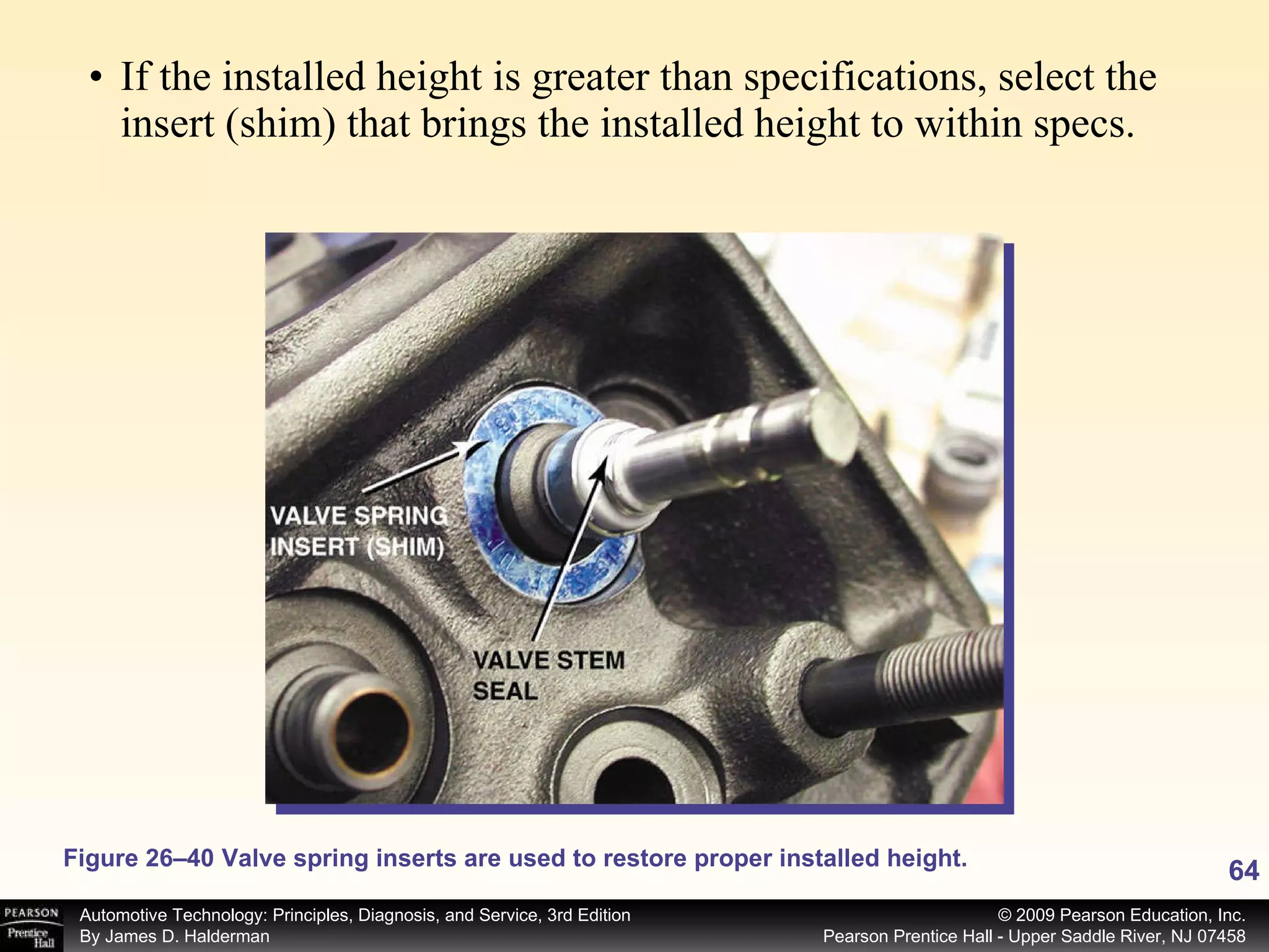 Figure 26–40 Valve spring inserts are used to restore proper installed height. If the installed height is greater than specifications, select the insert (shim) that brings the installed height to within specs.  
