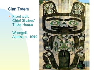 Clan Totem Front wall,  Chief Shakes’  Tribal House Wrangell,  Alaska, c. 1940 