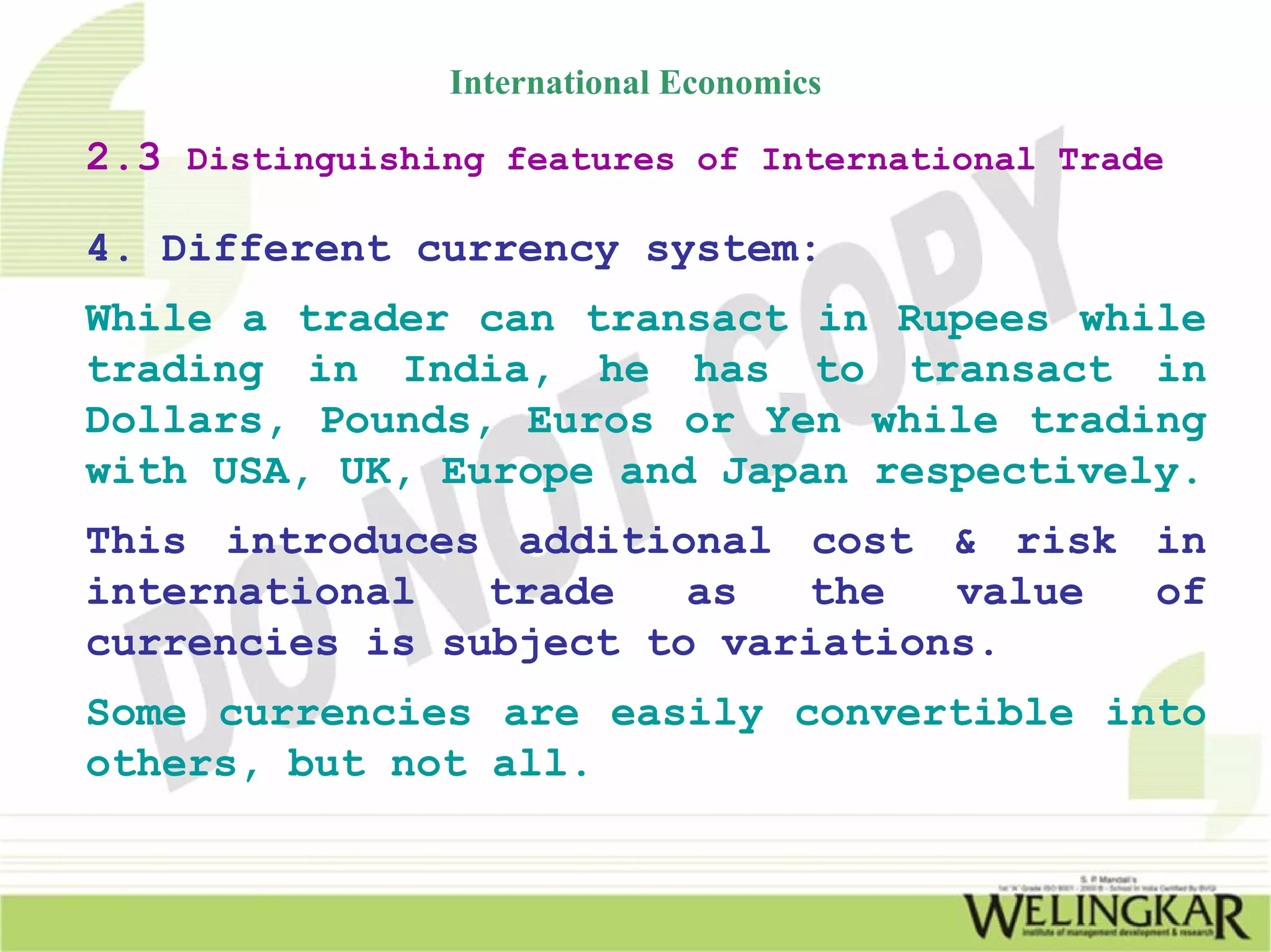 Trade Features Characteristic Features of International Trade | PDF